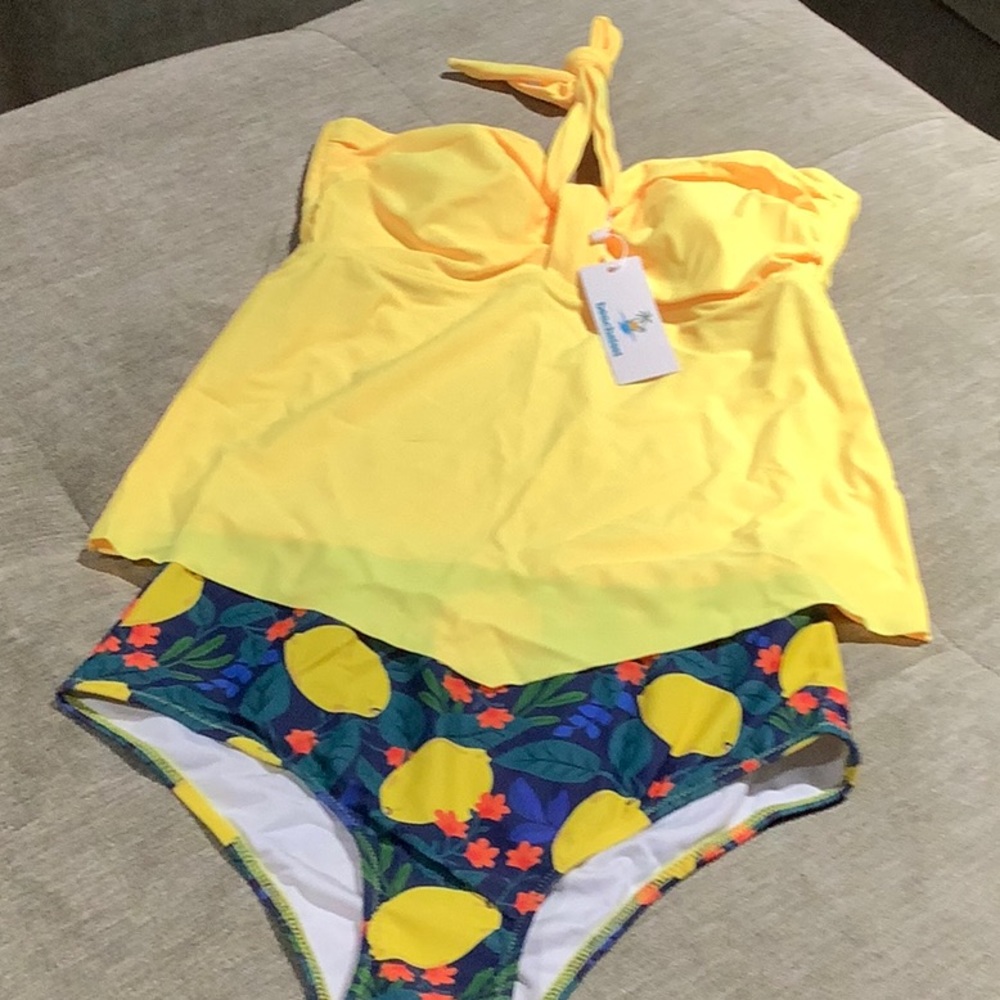 Yellow halter tankini